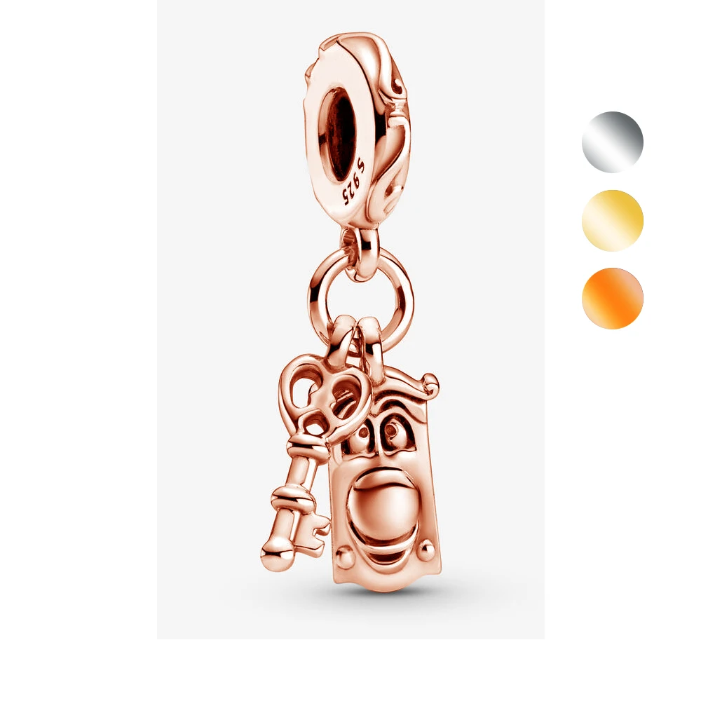 

Genuine 925 Sterling Silver Bead Rose Pink Key Door Knob Pendant Charm Fit Original Pandora Bracelet Women DIY Jewelry Gift