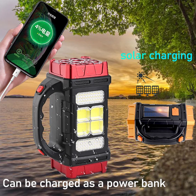 300000LM Super Bright Solar Flashlight Rechargeable Torch with COB Work Emergency Solar Powered Lanterns Waterproof Hand Lamp