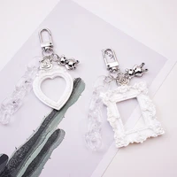 photo frame key chian white rectangle loving heart photocard holder kpop keyring diy pendant gift for ladies girls bag decor