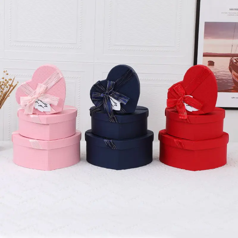 

3PCS/set Heart Shaped gift box Premium Florist Hat Boxes Candy Boxes Flowers Bucket Gift Box Packaging for Valentine's Day