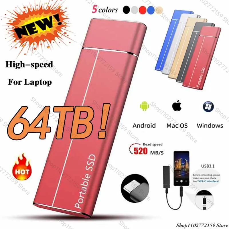 

Original High-speed 16TB 4TB SSD Portable External Solid State Hard Drive 64TB 8TB USB3.0 Interface Mobile Hard Drive for Laptop