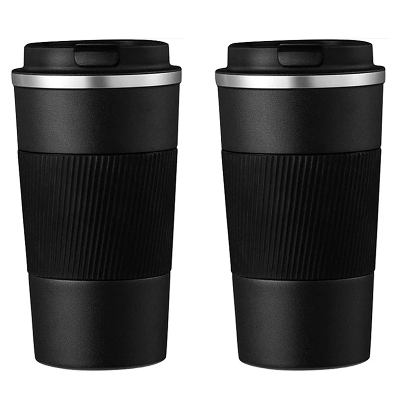 

2X Travel Mug Reusable Insulated Coffee Cups Vacuum Insulation Stainless Steel Thermal Bottle For Hot Cold Drinks 500Ml