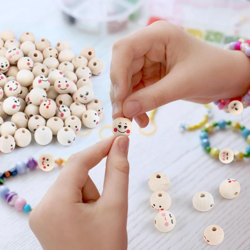 Упаковка из 100 деревянных бусин с лицом 20-миллиметровые деревянные шарики