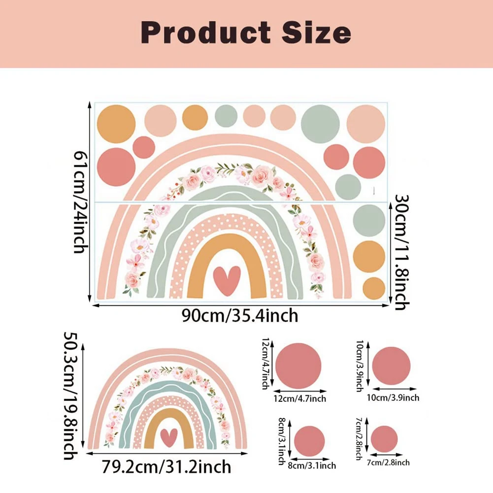 Большие радужные Цветочные наклейки на стену в горошек стиле бохо виниловые для