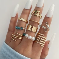 trendy boho knuckle pearl butterfly ring set for women crystal geometric finger adjustable rings fashion bohemian jewelry gift