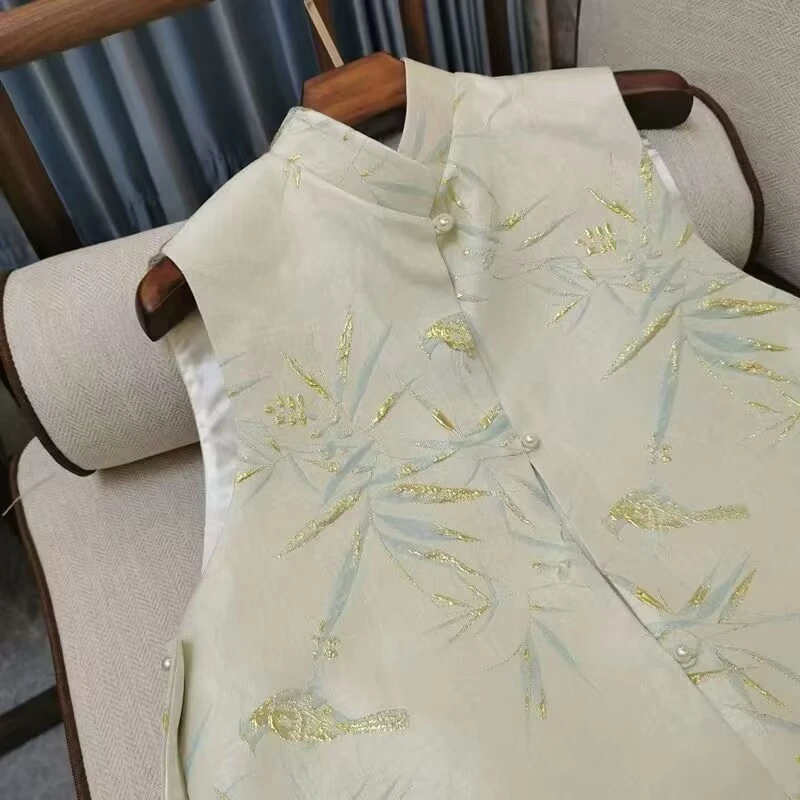 Retro Sleeveless Chinese Costume Design Sense Top Spring New National Sle Vest Women Jacquard Brocade
