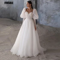 fivsole beach tulle wedding dresses 2022 boho robe de mari%c3%a9e puff sleeves sweetheart bridal gowns bride dress vestido de novia
