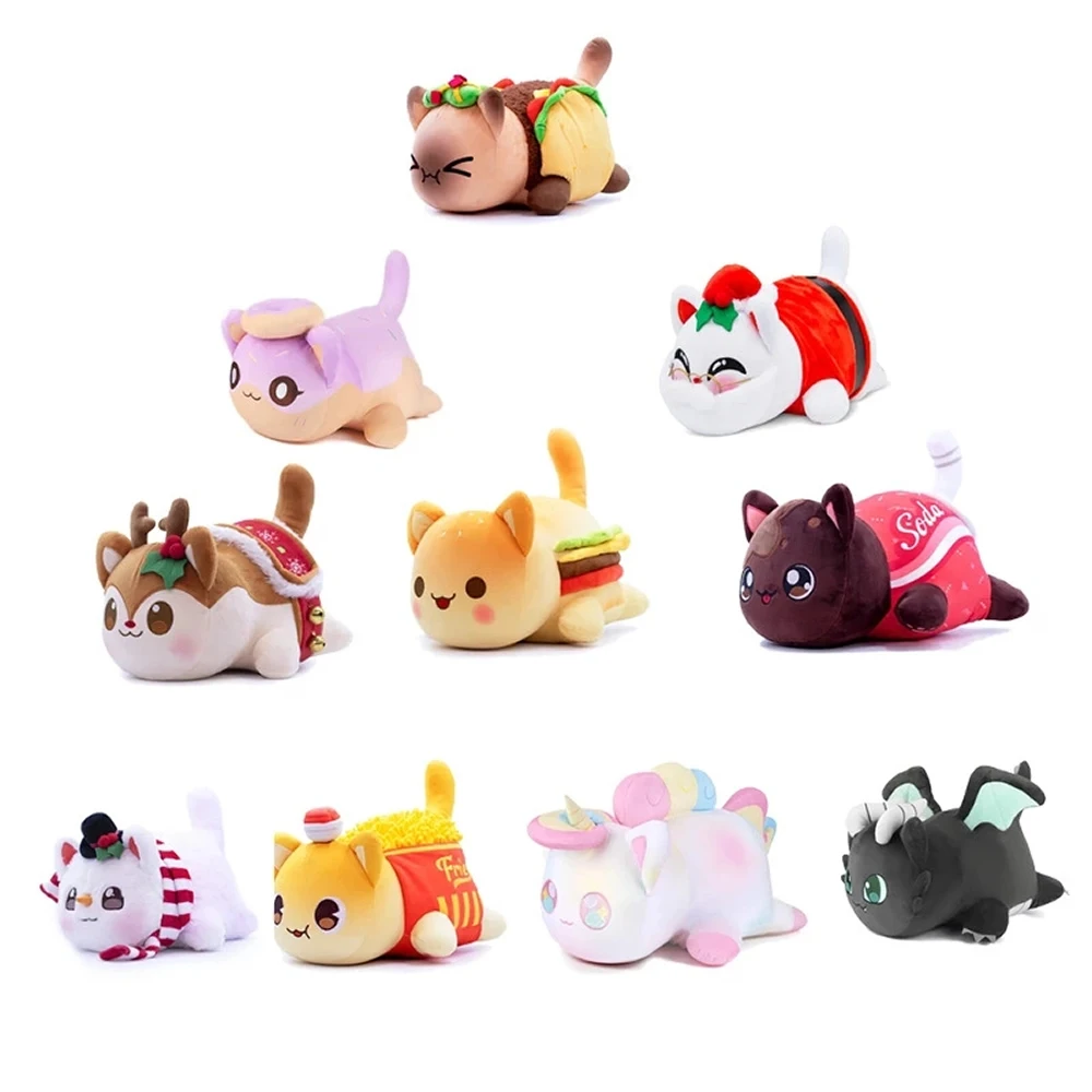 

25cm Cute Meow Meows Plush Doll Soft Coke Burgers Bread Tucker Cat Plushsleeping Pillow Aphmau Plush Kids Gifts New Year 2022