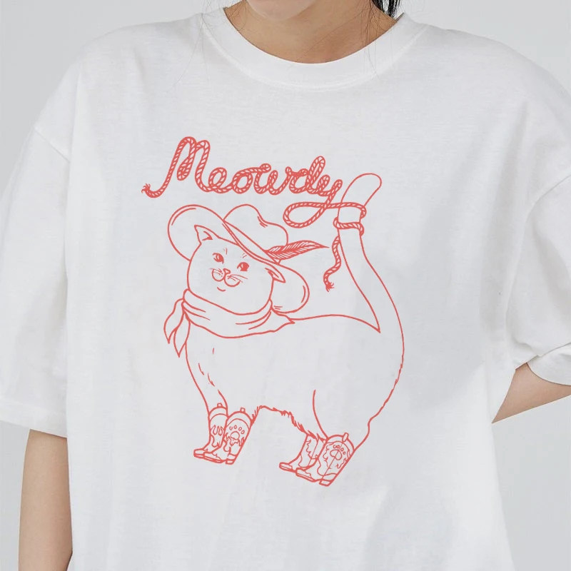 

Meowdy Cowboy Cat Funny Meme T-Shirts Women Oversized Casual Cute Graphic Tees Western Howdy Shirt Female Fashion Aesthetic Tops