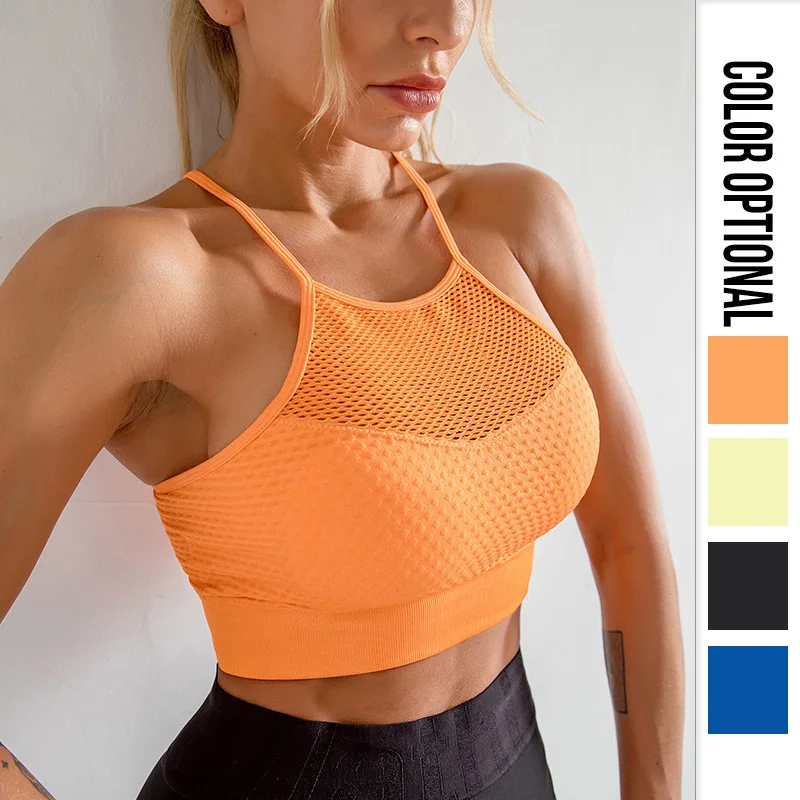 

Women's Medium Support Cross Back Wirefree Removable Cups Sport Bra Tops Freedom Seamless Racerback Yoga Running Sports Bras