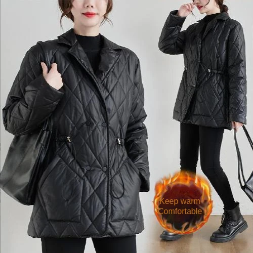 Women's Warm Waist down Cotton-Padded Jacket Mid-Length Slim Fit Large Size Lightweight Coat for Women  Parka