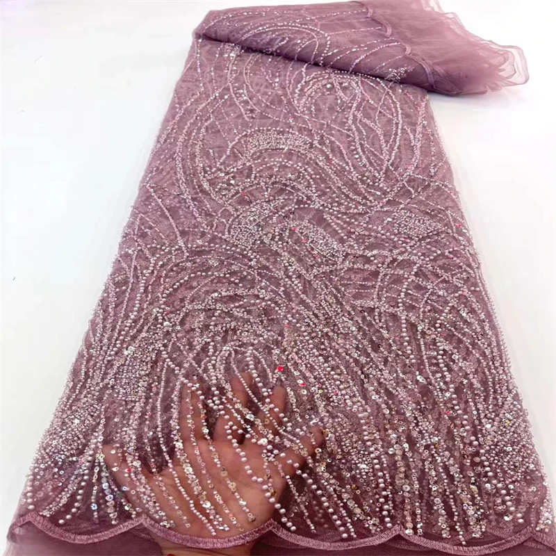 

SJ кружевная ткань из бисера 2022 Высококачественная свадебная кружевная вышивка для жениха африканская кружевная ткань с жемчугом блестками женское платье