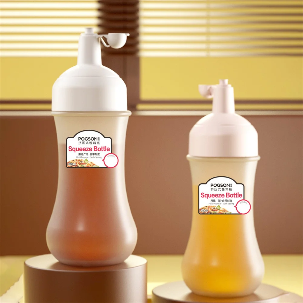 

Seasoning Squeeze Bottle Refillable Salad Sauce Bottle Transparent Plastic Scale Setting Jam Bottle Home Kitchen Gadgets