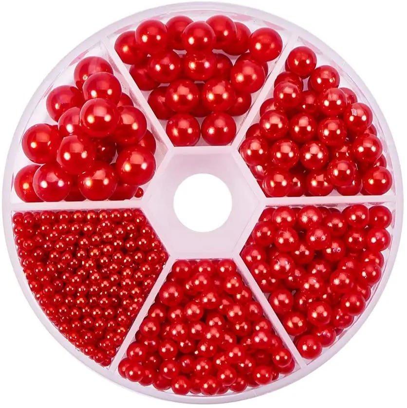 

1Box 6 Sizes(2.5mm 4mm 5mm 6mm 7mm 8mm) /2mm Red /White No Holes/ Undrilled Imitated Pearl Beads for Party Home Decoration