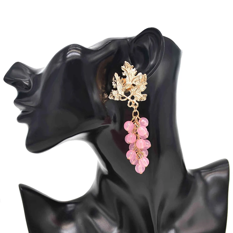 

Leaves Women Earrings Beaded Grape Korean Style Individual Pendants Earrings Fruits Elegant Exaggerated Sweet Earrings Feminina