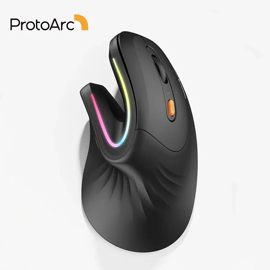 

ProtoArc EM11 Bluetooth Wireless Vertical Mouse Rechargeable Ergonomic RGB Backlit Mice for Windows Mac Android