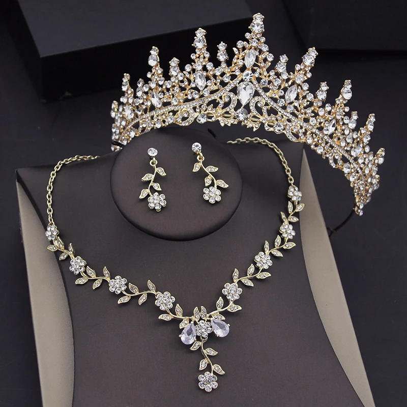 

Fashion Crown Bridal Jewelry Sets for Women Tiaras Earrings Necklaces Set Wedding Prom Bride Jewellry Costume Accessories
