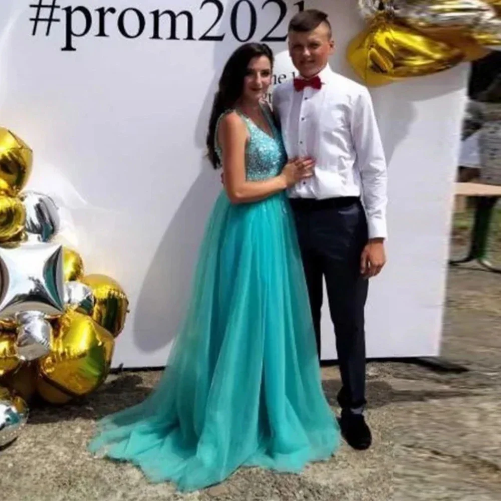 

New Mint Green Cap Shoulder Prom Dress 2022 Fashion Lace A-Line Floor Length Evening Dress Plus Size Party Dress