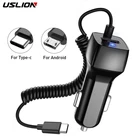 Автомобильное зарядное устройство USLION USB для Samsung S10 S9 Plus, автомобильное зарядное устройство Micro USB Type C, кабель для быстрой зарядки для Xiaomi Huawei SONY