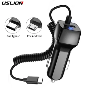 Автомобильное зарядное устройство USLION USB для Samsung S10 S9 Plus, автомобильное зарядное устройство Micro USB Type C, кабель для быстрой зарядки для Xiaomi Huawei SONY