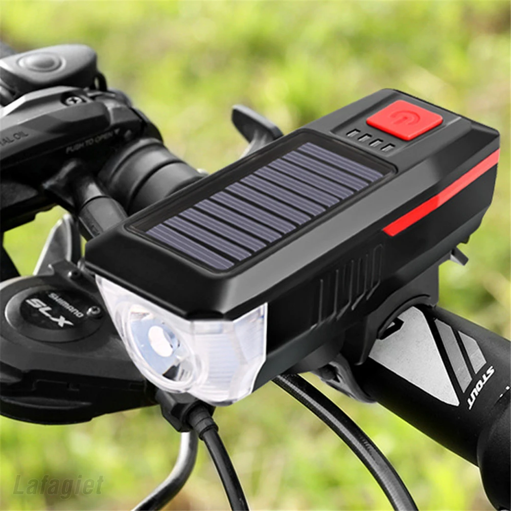 Велосипедный Головной фонарь 2 в 1 на солнечной батарее с зарядкой от USB