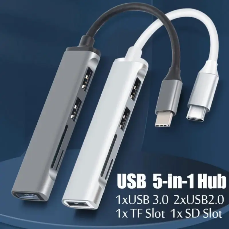 

2023 New 5 in 1 Type C HUB USB 3.0 Multiport Splitter Adapter with SD TF Ports Card Reader for Macbook Compute PC Accessories