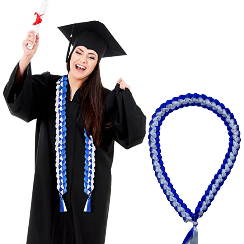 

Graduation Ribbon Leis Double Braided Necklace Adjustable Congrats Graduates Leis for College Graduation Party Gifts