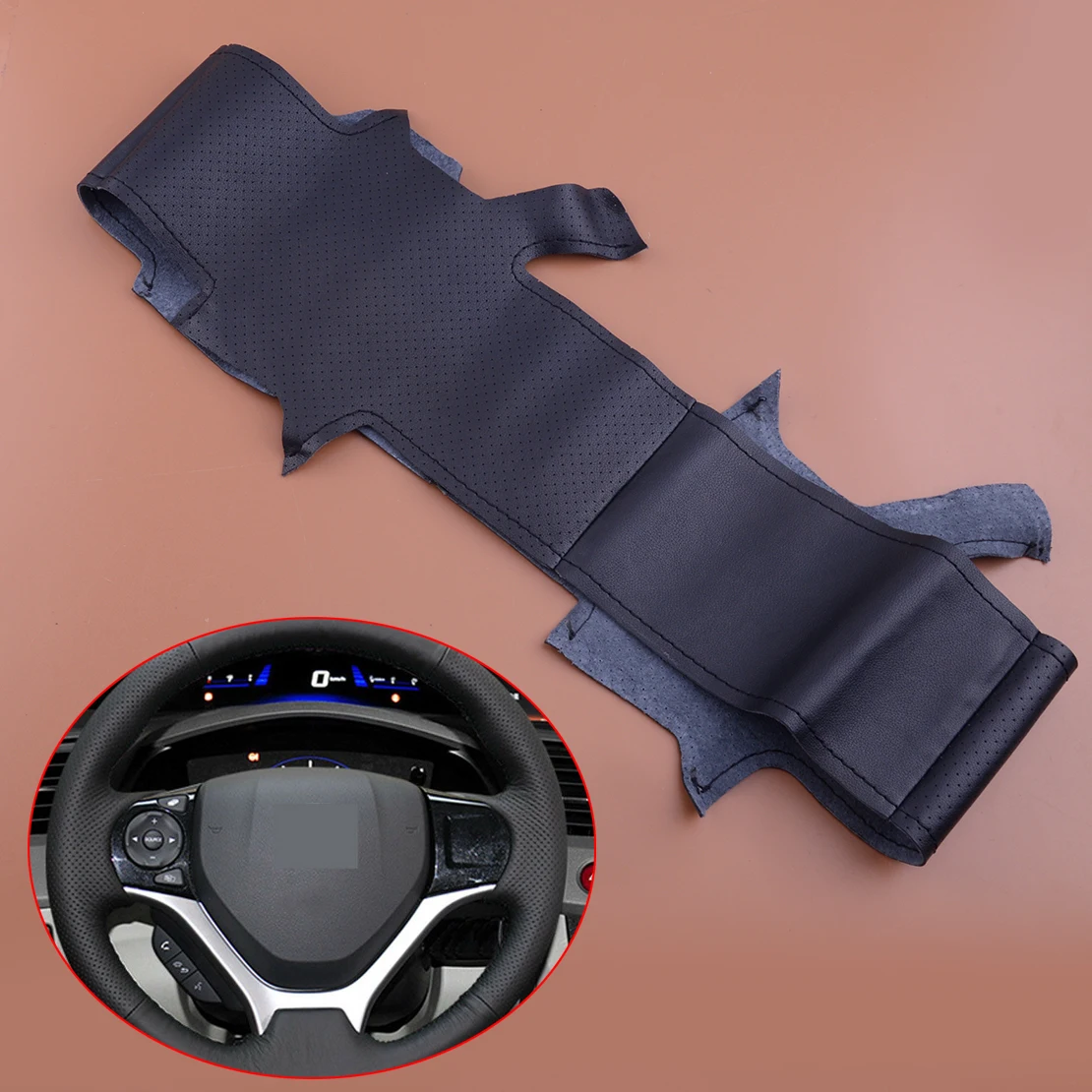 

Чехол «сделай сам» на руль автомобиля, с ручным шитьем, защитный чехол для руля Honda Civic 2011, 2012, 2013, 2014, 2015, черная кожа