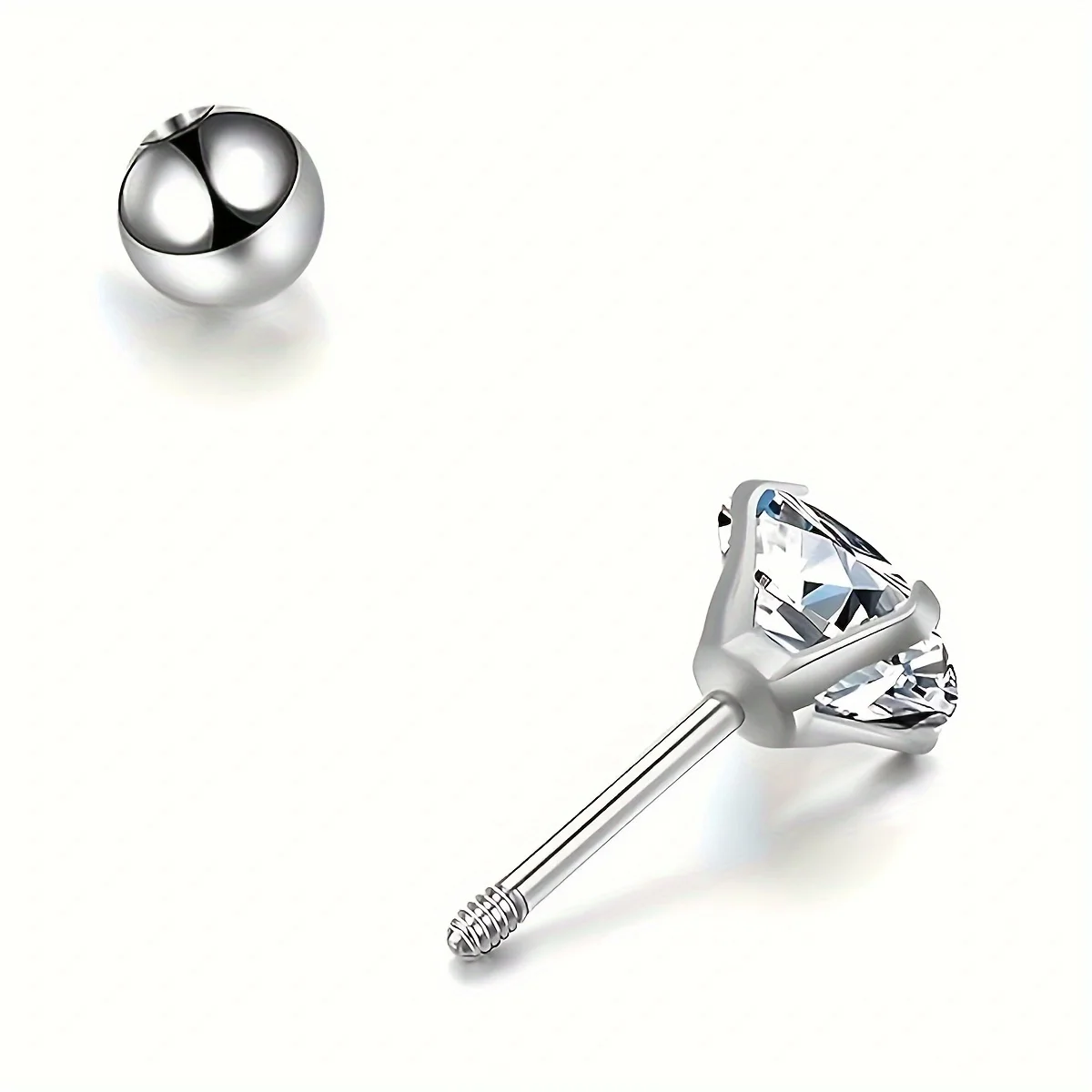 Серьги-гвоздики из нержавеющей стали с фианитом 16 г 2-7 мм