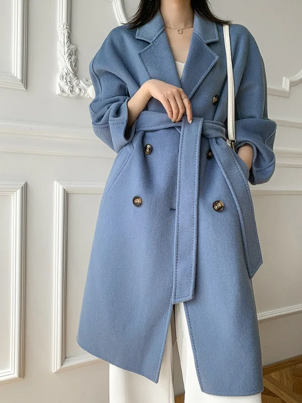 

Fashion Trendy Women's Coat 100% Pure Australian Wool Coat Solid Color Autumn and Winter Woolen Women's Clothing