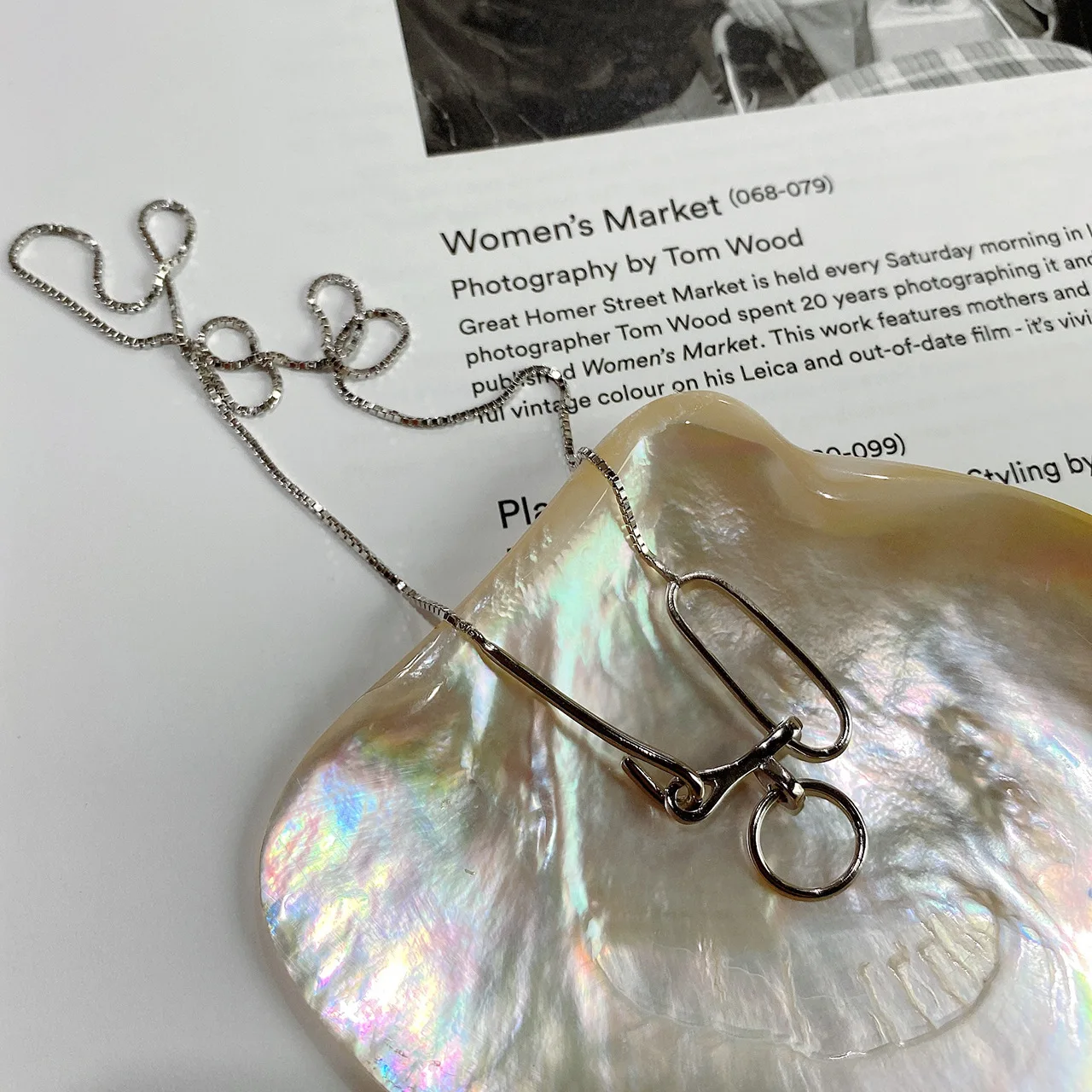 

Корейские ювелирные изделия, искусственное серебряное геометрическое ожерелье с крючком, простая нишевая шикарная коробка, ожерелье