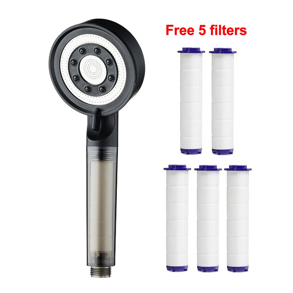 

Черная душевая лейка ABS пластик 5 режимов 5 фильтров