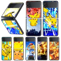 pokemons pikachu phone case for samsung galaxy z flip 3 5g black hard cover zflip3 luxury coque fundas shockproof bumper
