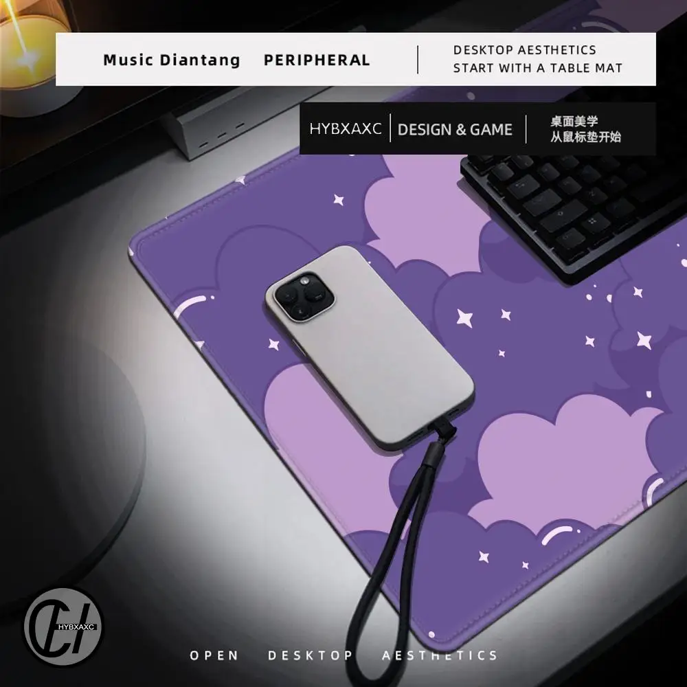 Японский цветной настольный коврик с розовыми облаками игровой для мыши черный