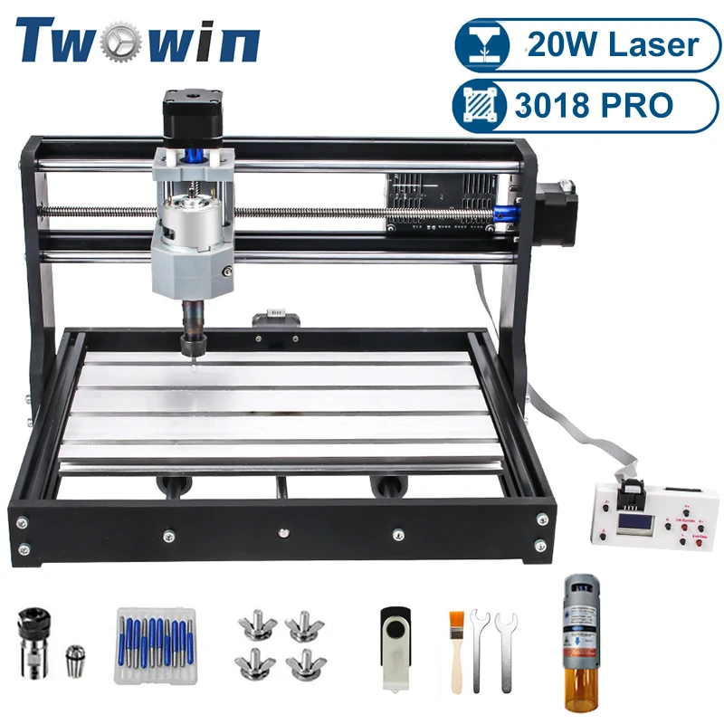 TWOWIN CNC Machine 3018 Pro GRBL Control DIY PCB Metal Milling Cutting Machine Wood Router Laser Engraver 10W/20W Laser Head