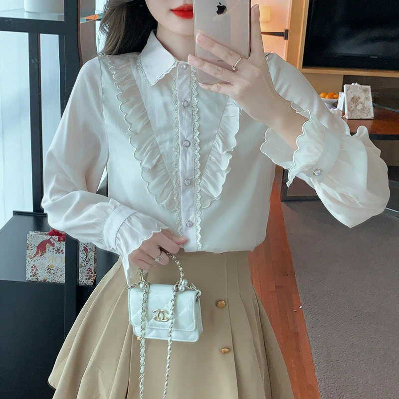 Модная женская рубашка с длинным рукавом и отложным воротником Повседневная