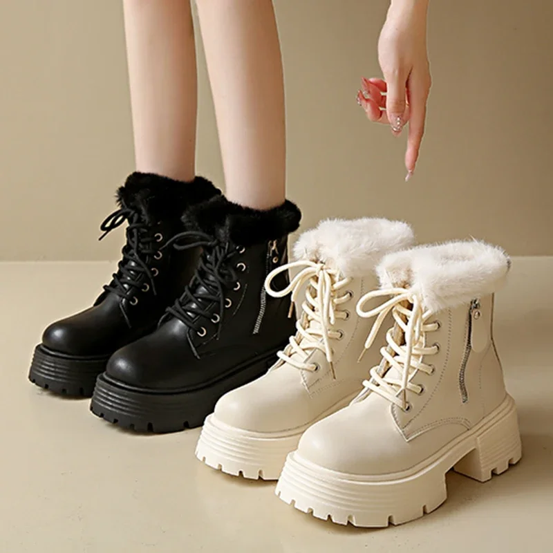 Comemore/женские короткие ботинки на платформе массивном каблуке зимние плюшевые