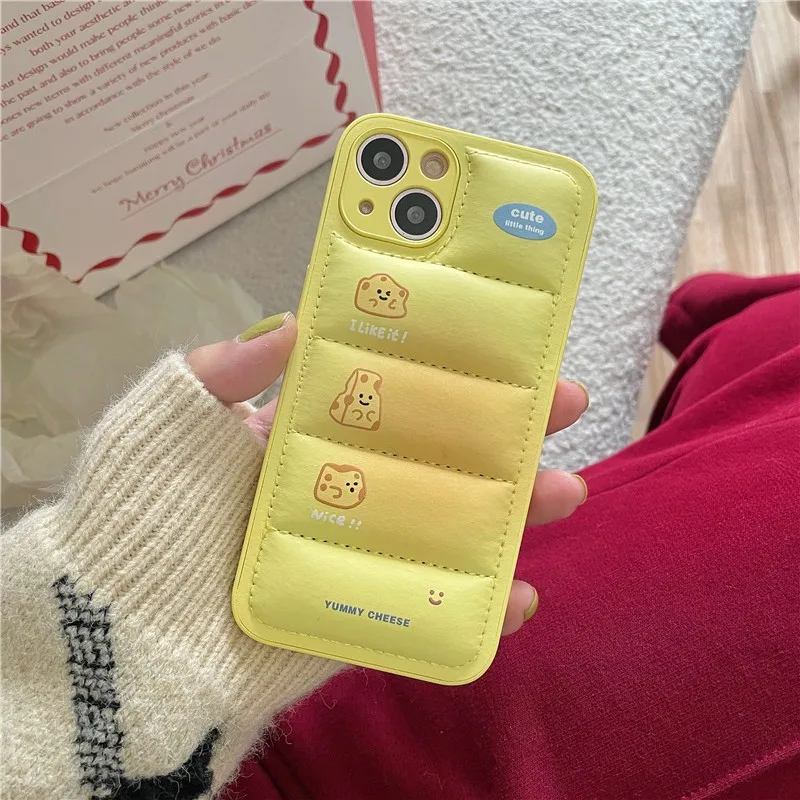 

Cute 3d Down Jacket Pattern Yellow Cheese Couple Soft Case For Iphone 11 12 13 Pro Max 7 8 Plus Xr X Xs Anti-drop Cover Fundas
