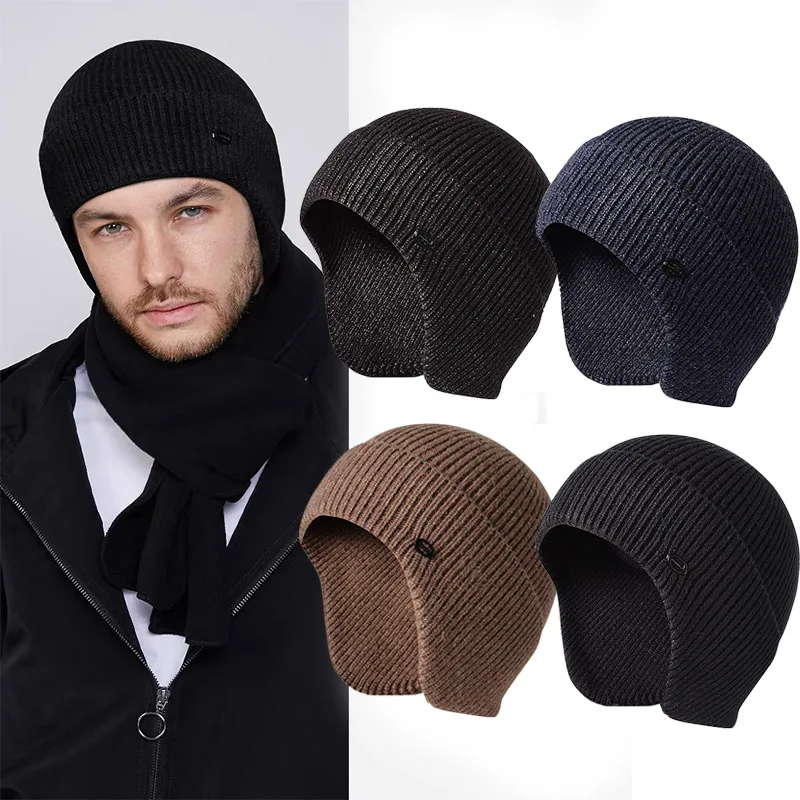 

Windproof Earflaps Bonnet hats Winter Earmuff Cap Men's Outdoor Knitted Hat Warm Skullies Beanies Hat Unisex Ear Protection