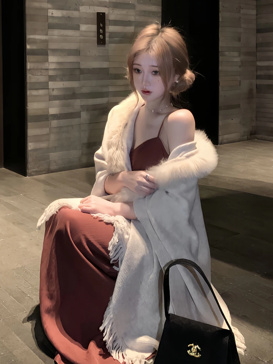 REDDACHiC шаль с воротником из искусственного меха для женщин, накидка, элегантное пончо с кисточками и открытой передней частью, шарф, одеяло для путешествий, осенне-зимний трикотаж (art.: 3920d321f5166) - 3920d321f5166