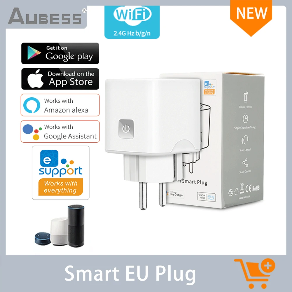 

Aubess Smart Plug Wifi Smart Socket European Standard Wifi Switch Phone Timer Replaceable Smart Home Remote Alexa Smart Adapter