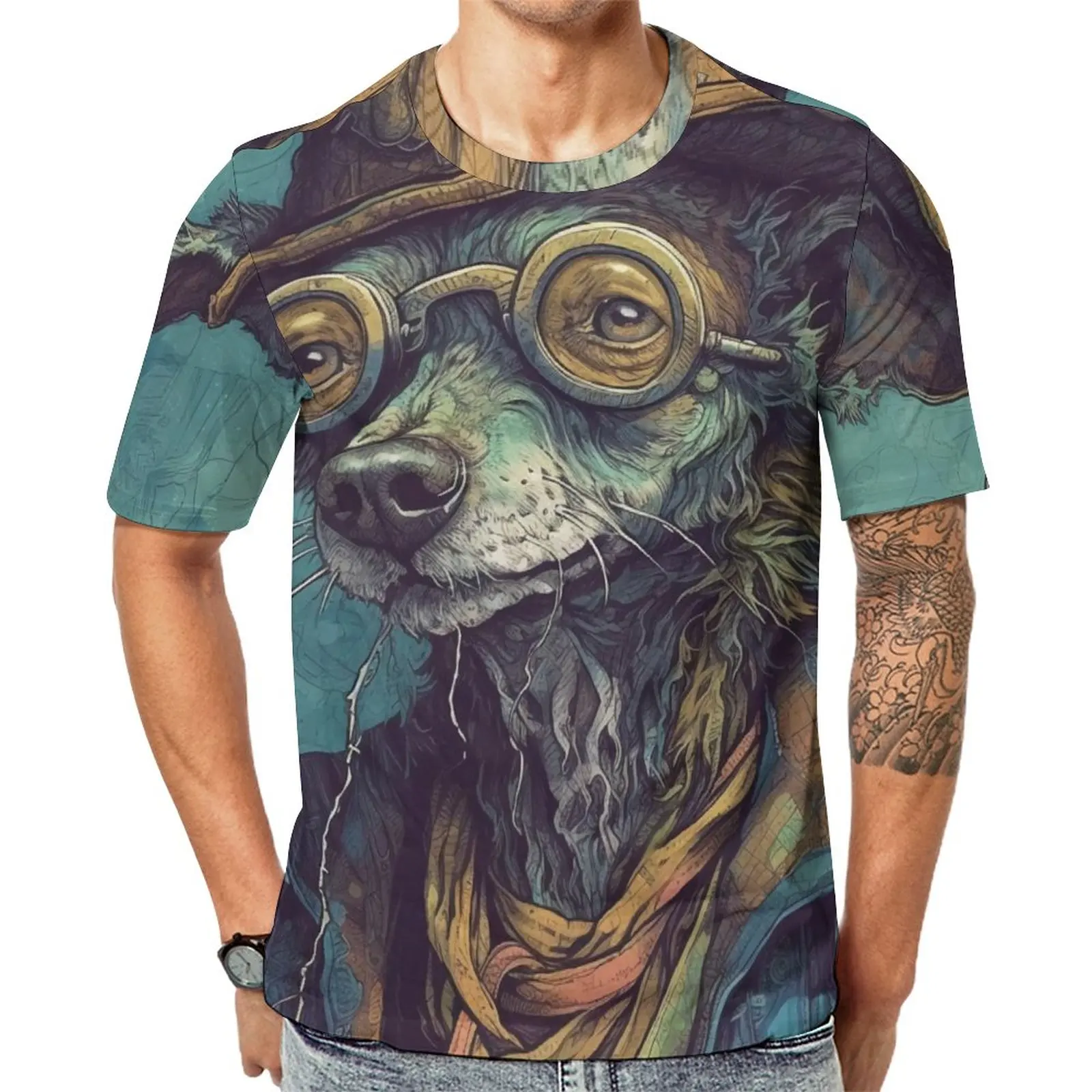 

Dog T-Shirt Pop Caricatures Hippie T Shirts Men Awesome Tee Shirt Summer Short Sleeve Design Tees Plus Size 5XL 6XL