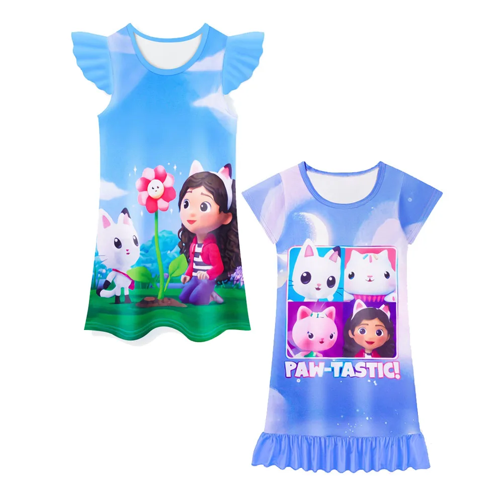 

New Gabby's Dollhouse Nightdress Teen Girl Pajamas Dresses Children Cartoon Summer Nightgown Home Clothes Kids Sleepwear Gecelik