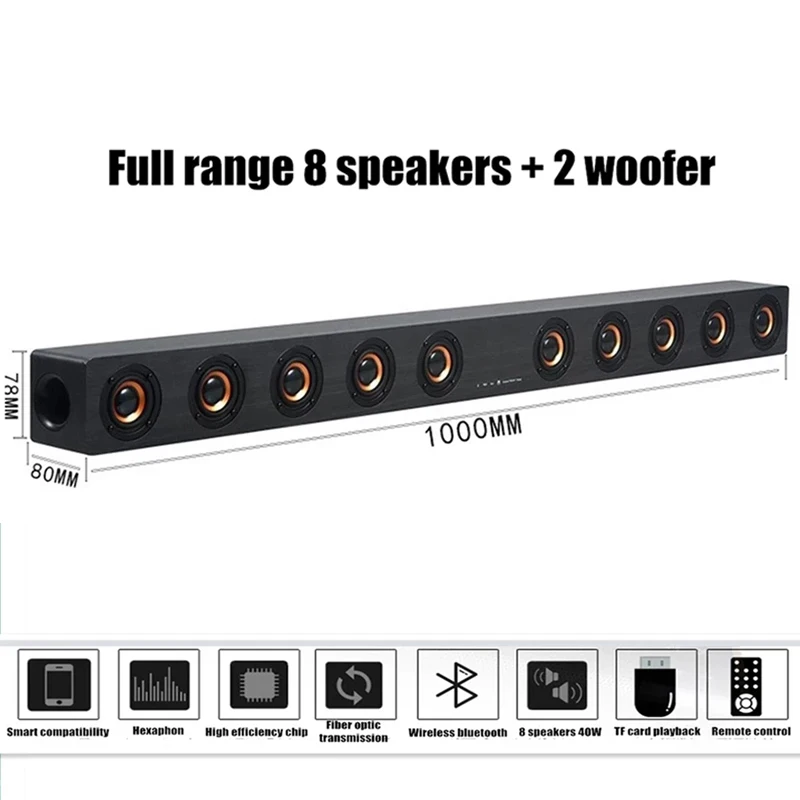 

40W TV Echo Wall Sound Blaster Bluetooth Speaker Home Theater HIFI Wooden Subwoofer High Power Soundbar Remote Control Soundbox