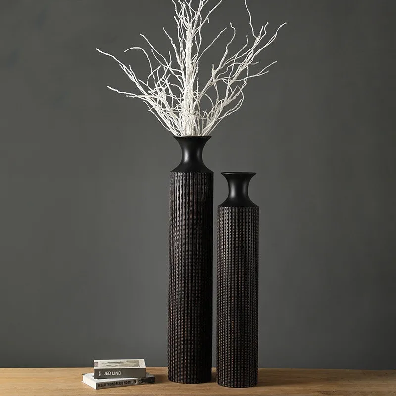 

Large Black Floor Vase Home Decoration Office Hotel Office Villa Simple Light Luxury Ornament 90~106cm