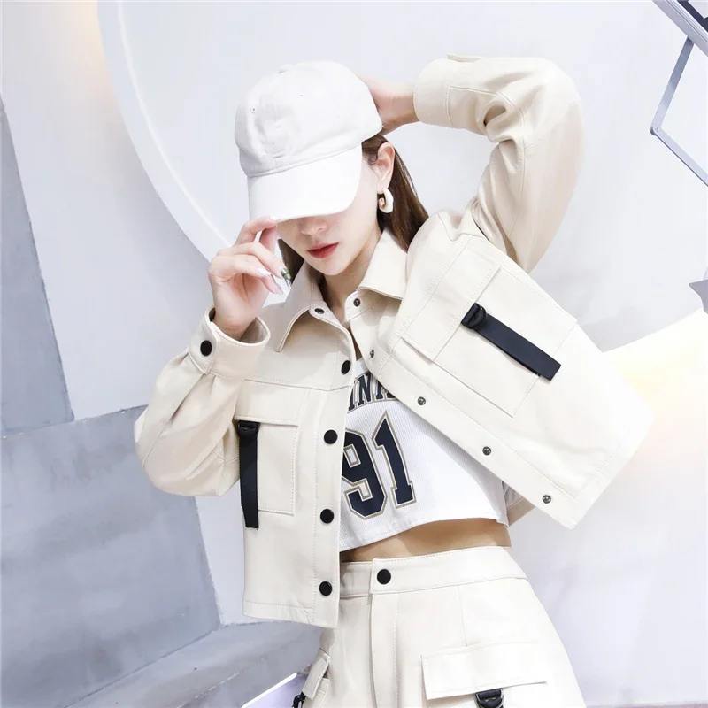 Женская Короткая кожаная куртка Tajiyane из 2023 натуральной овечьей кожи корейские