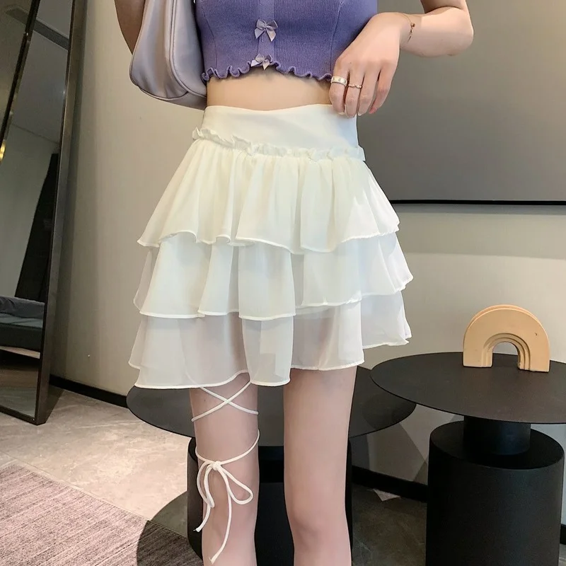 Милая Белая Мини-Юбка HOUZHOU Женская обтягивающая юбка с оборками в стиле пэчворк