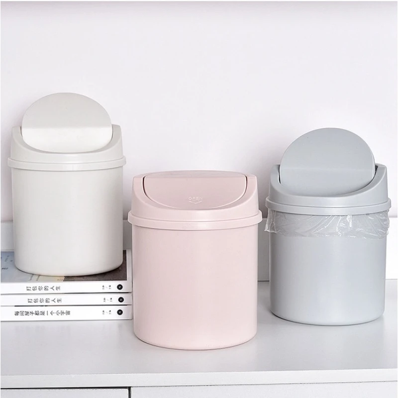

Home Mini Desktop Bin Small Trash Can Tube with Cover Bedroom Trash Garbage Can Clean Workspace Kitchen Storage Box Desk Dustbin