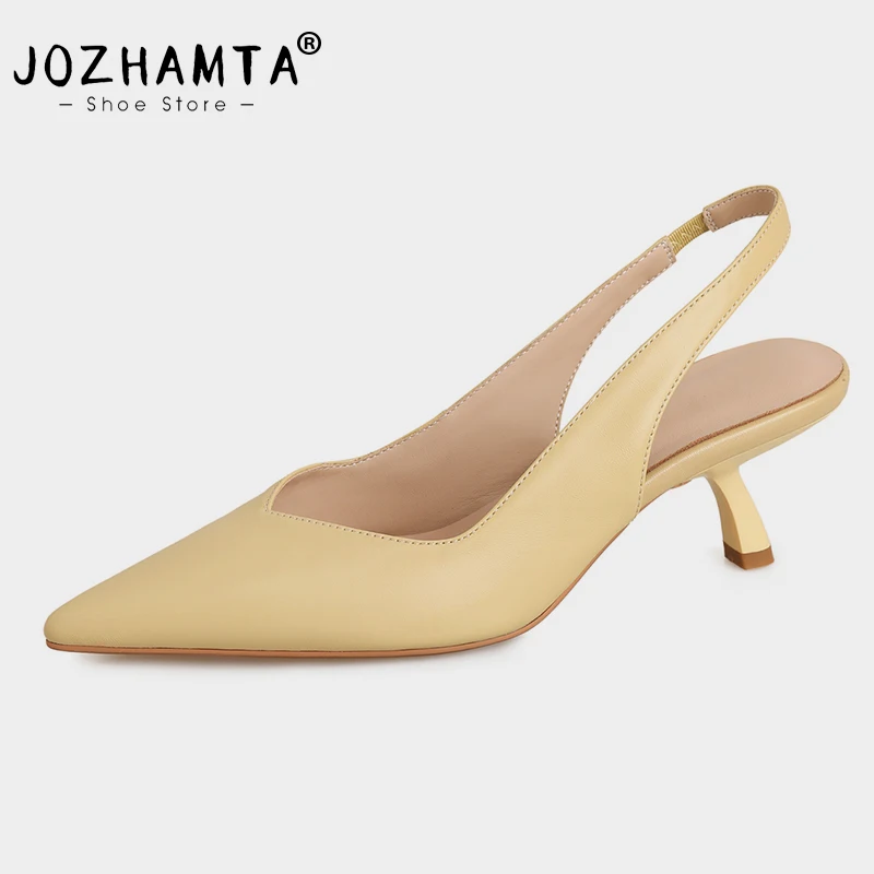 

JOZHAMTA Size 34-39 Heeled Sandals Women Summer 2023 Pointed Toe High Heels Shoes For Women Real Leather Slingback Heeled Sandal