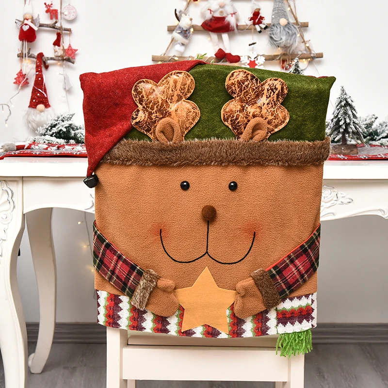 

Christmas Chair Back Elastic Stretch Cover Santa Clause Holiday Party Decor Dining Kitchen Chair Covers Christmas Decoration